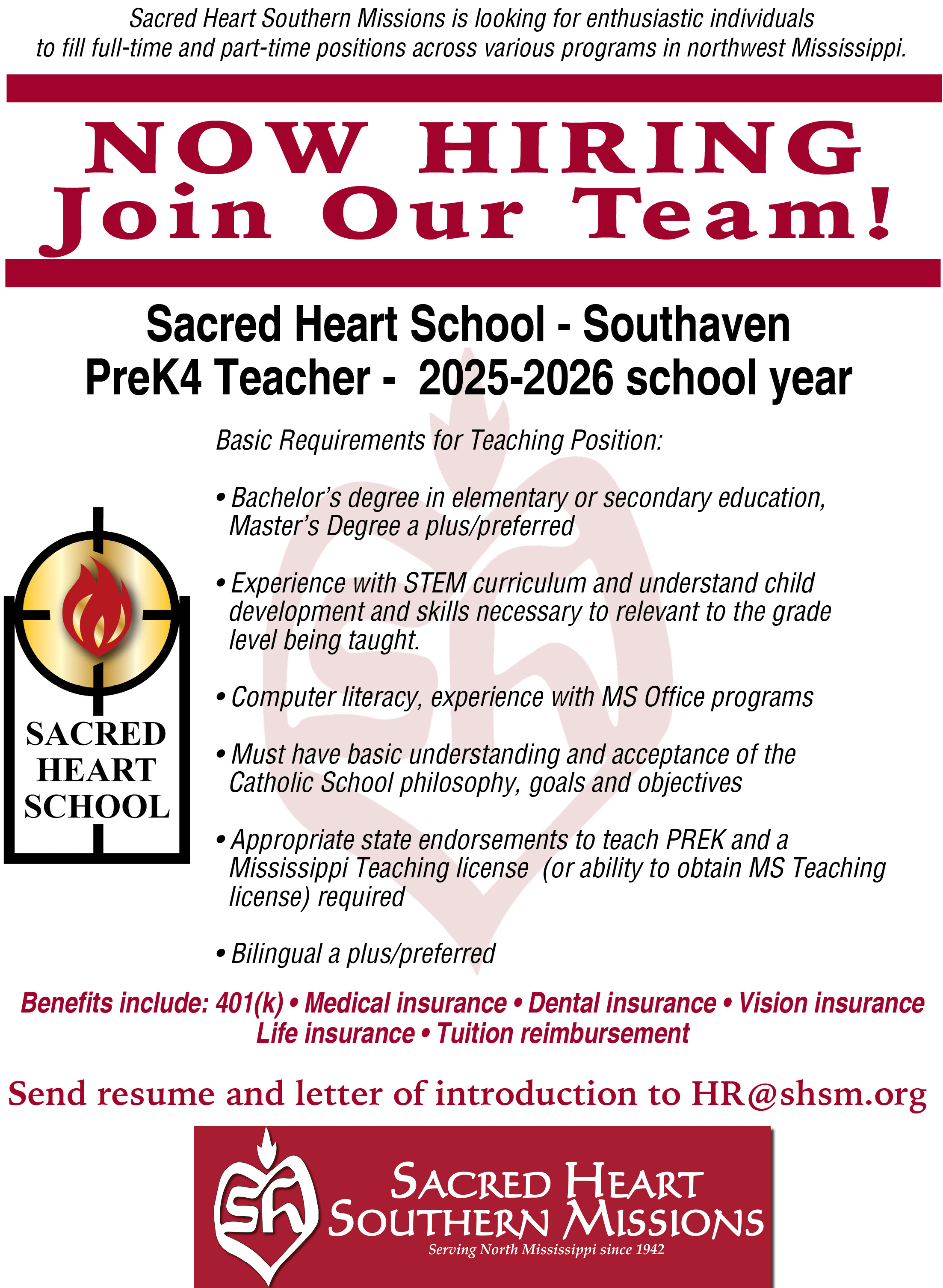 Employment Sacred Heart School